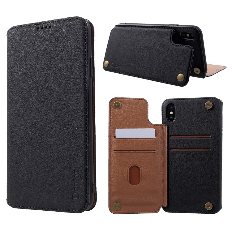 

DENIOR Genuine Leather Card Holder Case with Kickstand for iPhone XS Max 6.5 inch - Black, iPhone XS Max