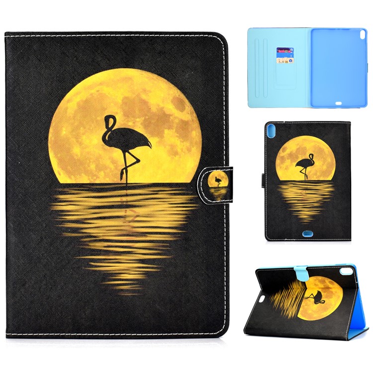 

Pattern Printing PU Leather Smart Case with Card Holder for iPad Pro 11-inch (2018) - Flamingo and Moon, iPad Pro 11-inch (2018)