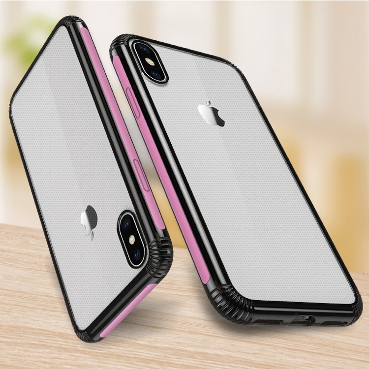 

Цветная Полоска Прозрачного Противоударного Чехла Для ПК И ТПУ Для IPhone XS / X - Розовый, iPhone X