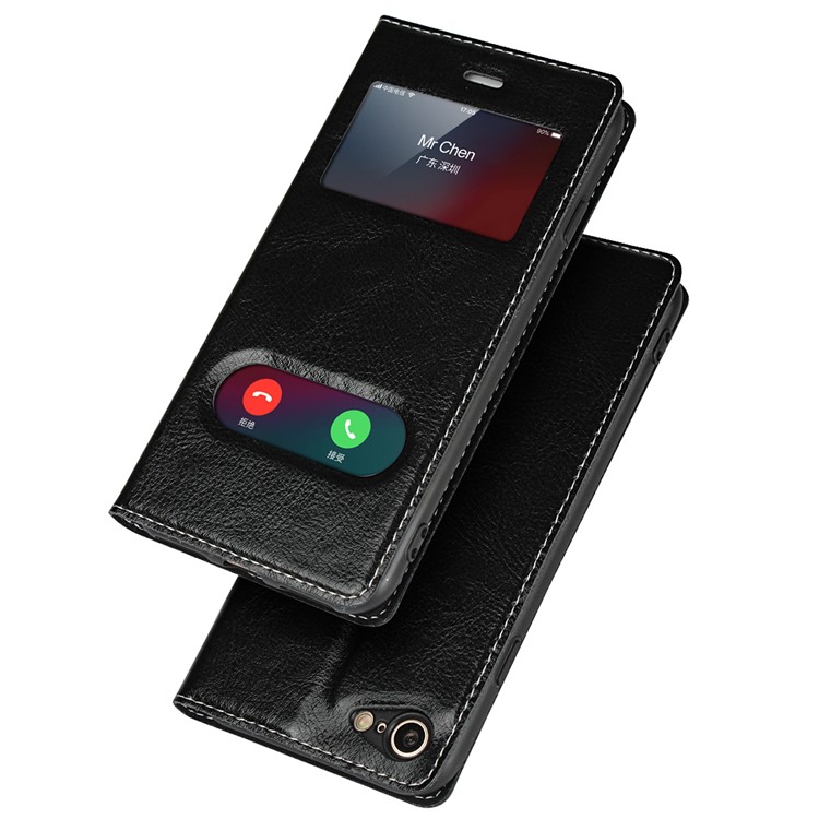 

Dual View Window Genuine Leather Case for iPhone 8 / 7 4.7 inch - Black, iPhone 8 4.7 inch