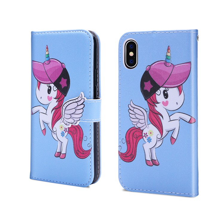 

Unicorn Pattern PU Leather Magnetic Cover [Mirror / Wallet / Stand] for iPhone XS / X 5.8 inch - Blue, iPhone XS 5.8 inch