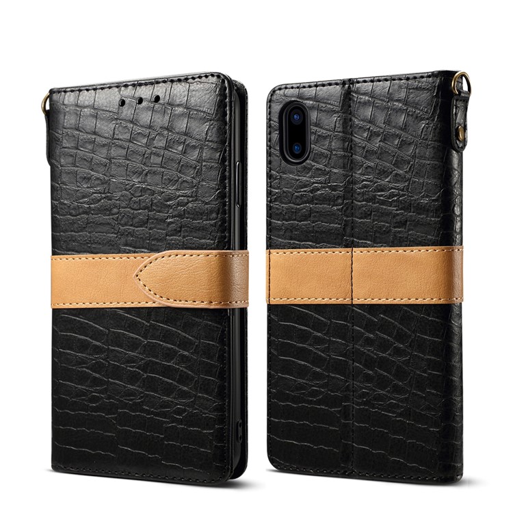 

Крокодил Текстуры Сращивания Кожаный Чехол Для Телефона Подставка Для Iphone XS Макс 6,5 Дюйма - Черный, iPhone XS Max