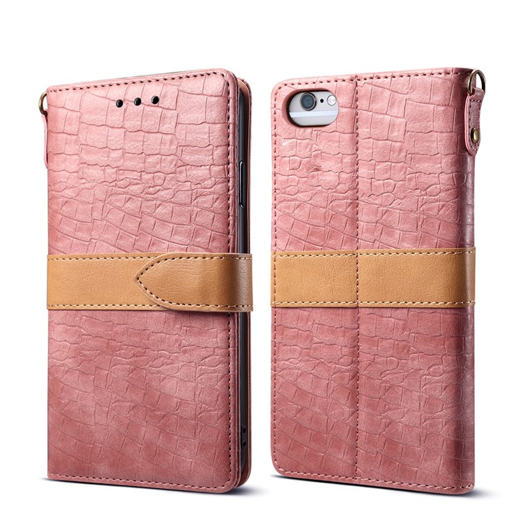 

Crocodile Texture Splicing PU Leather Stand Wallet Shell for iPhone 6s/6 4.7-inch - Pink, iPhone 6s