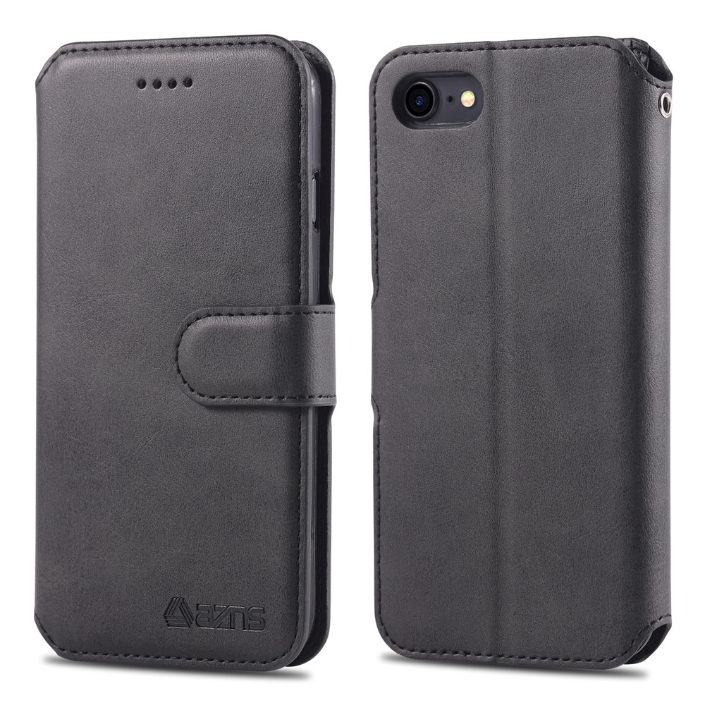 AZNS Wallet Leather Stand Case for iPhone SE (2nd generation)/8/7 - Black-1