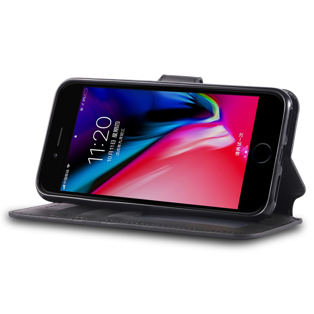 AZNS Wallet Leather Stand Case for iPhone SE (2nd generation)/8/7 - Black-2