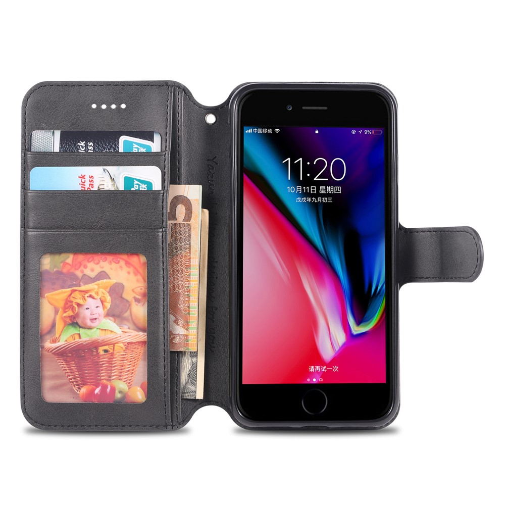 AZNS Wallet Leather Stand Case for iPhone SE (2nd generation)/8/7 - Black-4