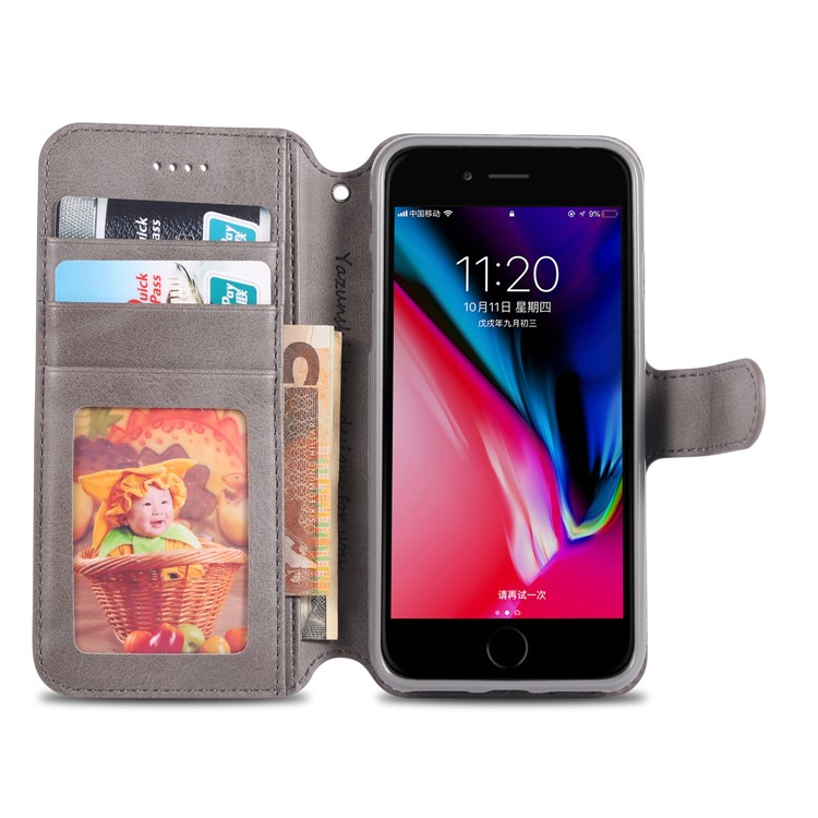 Funda De Cuero AZNS Billetera Con Soporte Para Iphone 8/7 - Gris-4