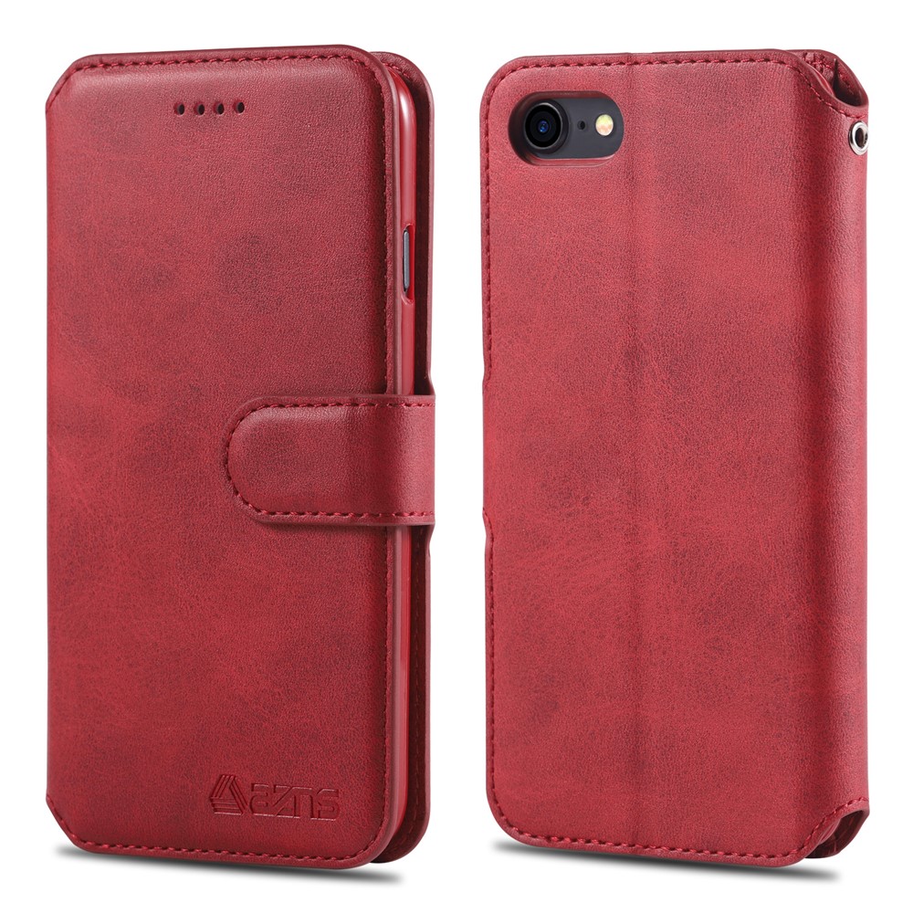 Estuche De Cáscara Del Soporte De Cuero De La Cartera De AZNS Para Iphone 8/7 - Rojo-1