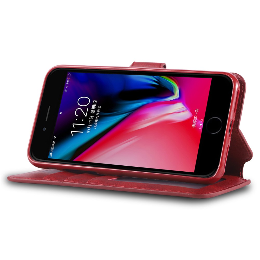 Estuche De Cáscara Del Soporte De Cuero De La Cartera De AZNS Para Iphone 8/7 - Rojo-2