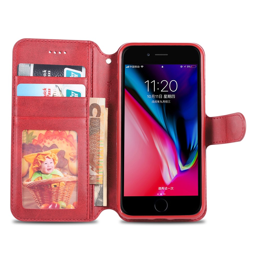 Estuche De Cáscara Del Soporte De Cuero De La Cartera De AZNS Para Iphone 8/7 - Rojo-4