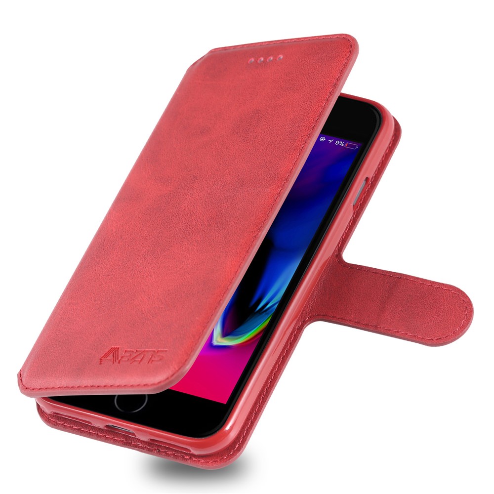 Estuche De Cáscara Del Soporte De Cuero De La Cartera De AZNS Para Iphone 8/7 - Rojo-5