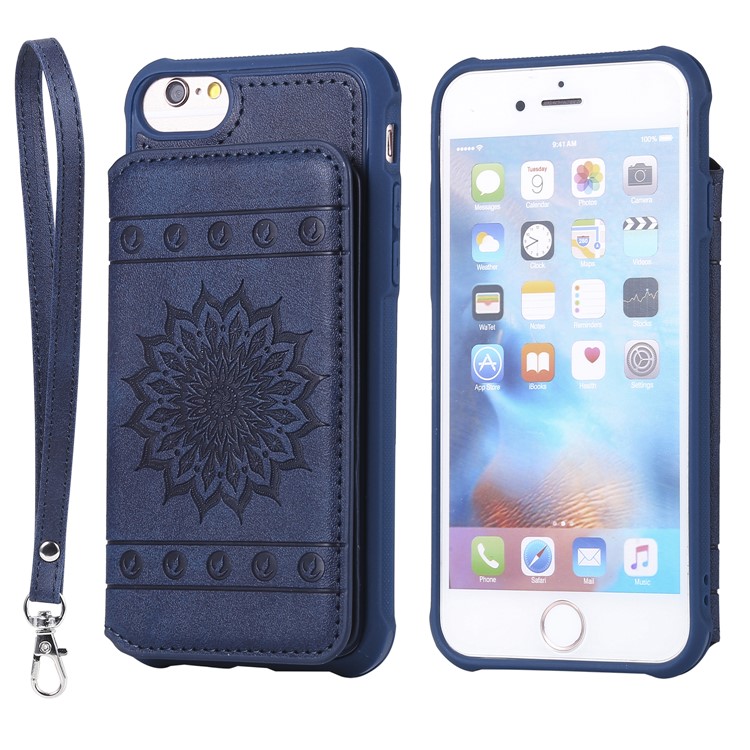 

Imprinted Mandala PU leather Coated TPU Wallet Shell with Kickstand for iPhone 8/7/6s/6 4.7-inch - Blue, iPhone 8