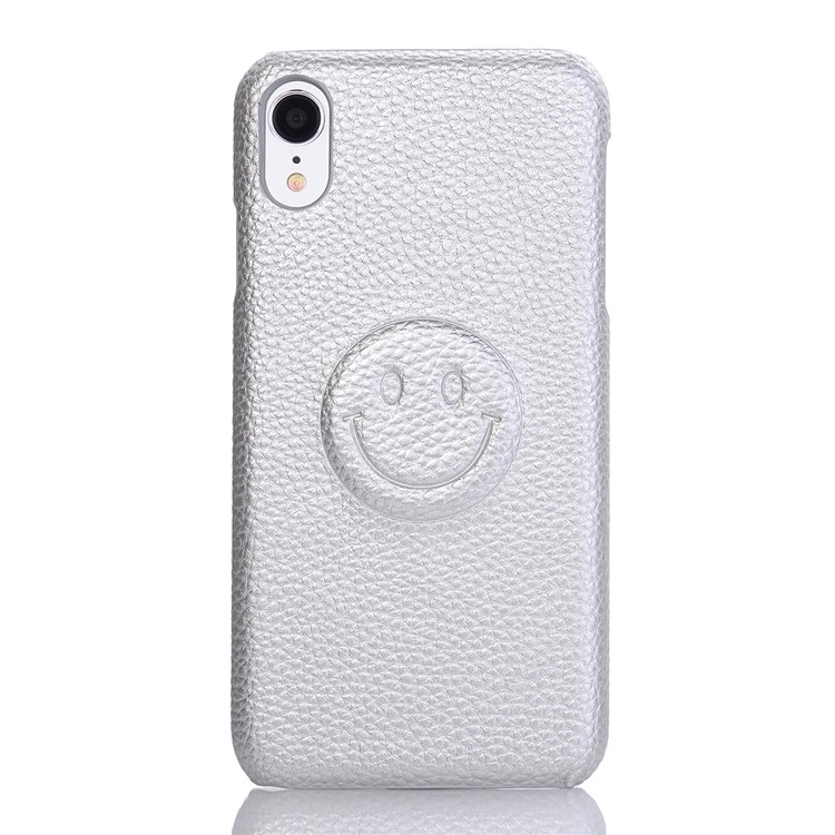 

[Smile Face] for iPhone XR 6.1 inch PU Leather Coated PC Protection Case - Silver, iPhone XR