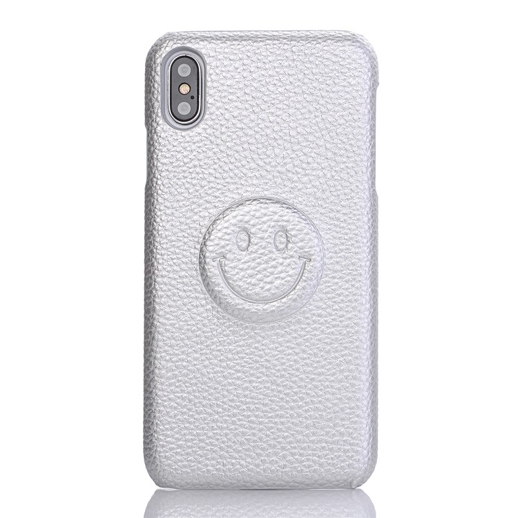 

Крышка Сотового Телефона ПК Кожи Стороны Улыбки Покрытая Трудная На Iphone XS 5,8 Дюйма - Серебряный, iPhone Xs