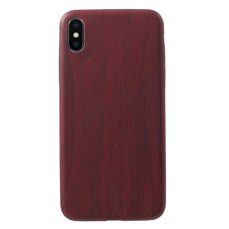 

For iPhone XS Max 6.5 inch Wood Texture PU Leather Coated PC Hard Back Case - Red, iPhone XS Max