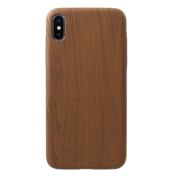 

For iPhone XS Max 6.5 inch Wood Texture PU Leather Coated PC Mobile Phone Shell - Brown, iPhone XS Max
