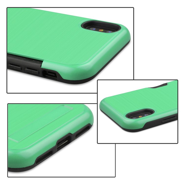 Plástico Cepillado + Cubierta Del Teléfono Del Portatarjetas Del Kickstand De TPU Para El Iphone XS / X - Verde-4