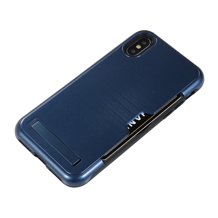 Cubierta Móvil Del Portatarjetas Cepillado Del Plástico + TPU Kickstand Para El Iphone XS Máximo 6.5 Pulgadas - Azul Oscuro-10