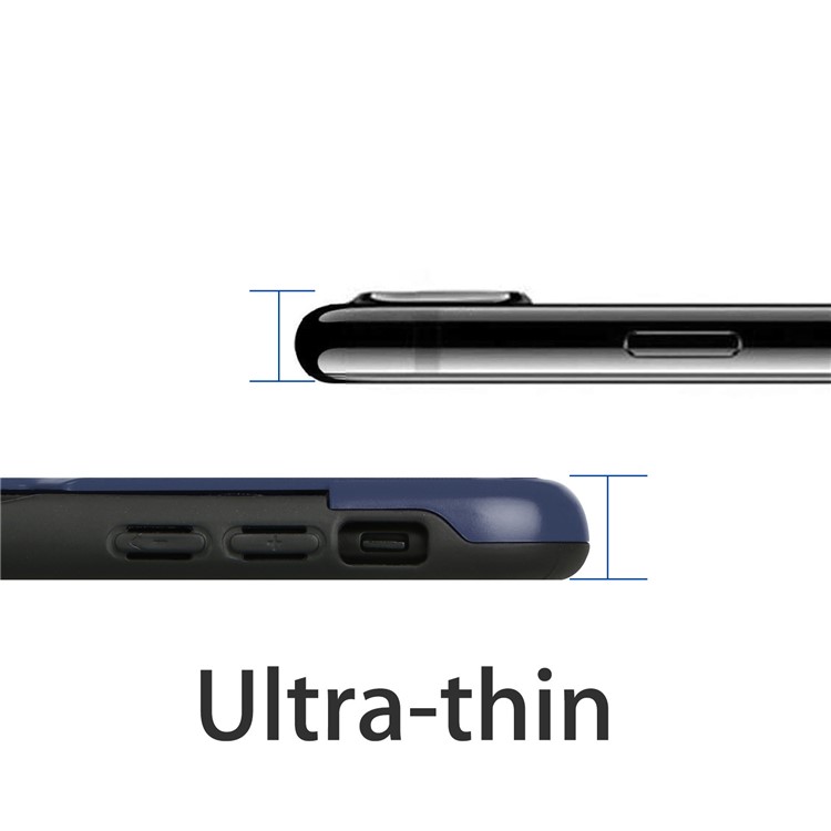 Cubierta Móvil Del Portatarjetas Cepillado Del Plástico + TPU Kickstand Para El Iphone XS Máximo 6.5 Pulgadas - Azul Oscuro-3