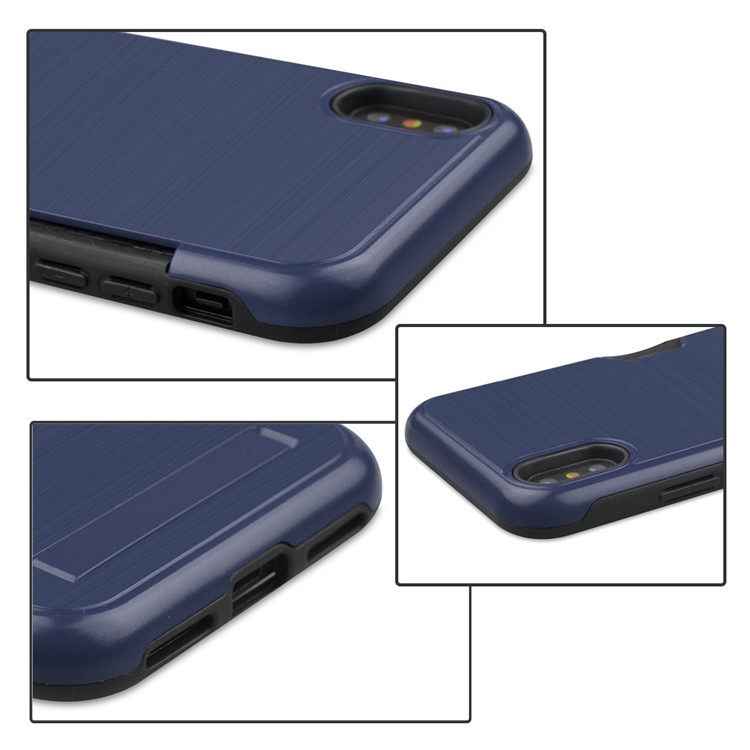 Cubierta Móvil Del Portatarjetas Cepillado Del Plástico + TPU Kickstand Para El Iphone XS Máximo 6.5 Pulgadas - Azul Oscuro-4