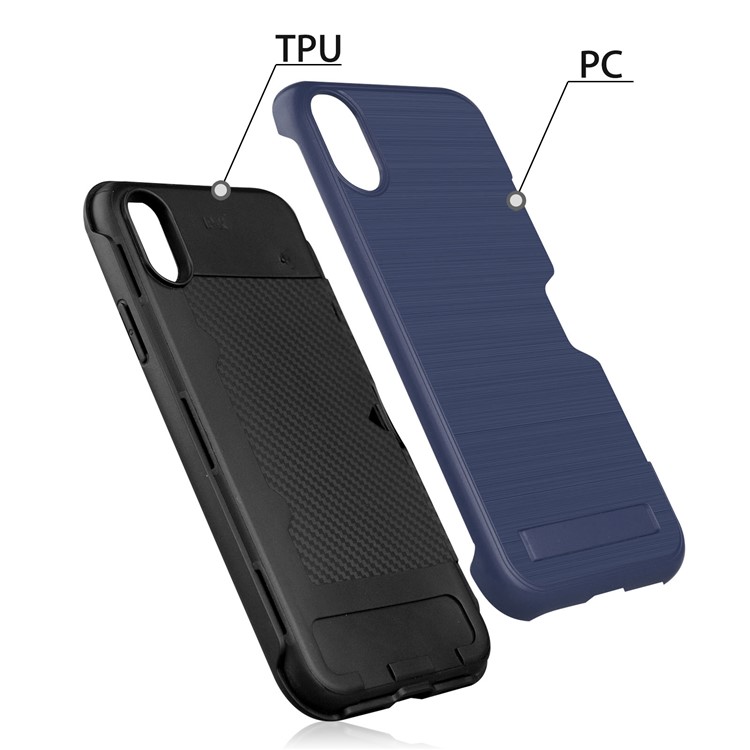 Cubierta Móvil Del Portatarjetas Cepillado Del Plástico + TPU Kickstand Para El Iphone XS Máximo 6.5 Pulgadas - Azul Oscuro-5