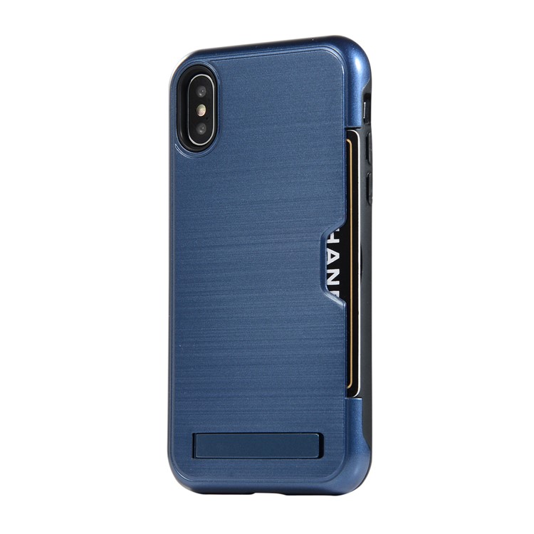 Cubierta Móvil Del Portatarjetas Cepillado Del Plástico + TPU Kickstand Para El Iphone XS Máximo 6.5 Pulgadas - Azul Oscuro-7