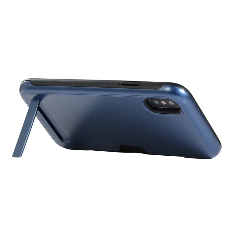 Cubierta Móvil Del Portatarjetas Cepillado Del Plástico + TPU Kickstand Para El Iphone XS Máximo 6.5 Pulgadas - Azul Oscuro-9