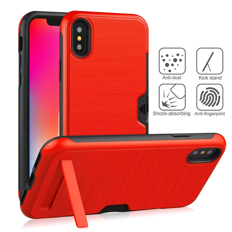 Матовый пластик + tpu подставка для карты подставка под сотовый телефон для iphone xs max 6.5 дюймов - красный