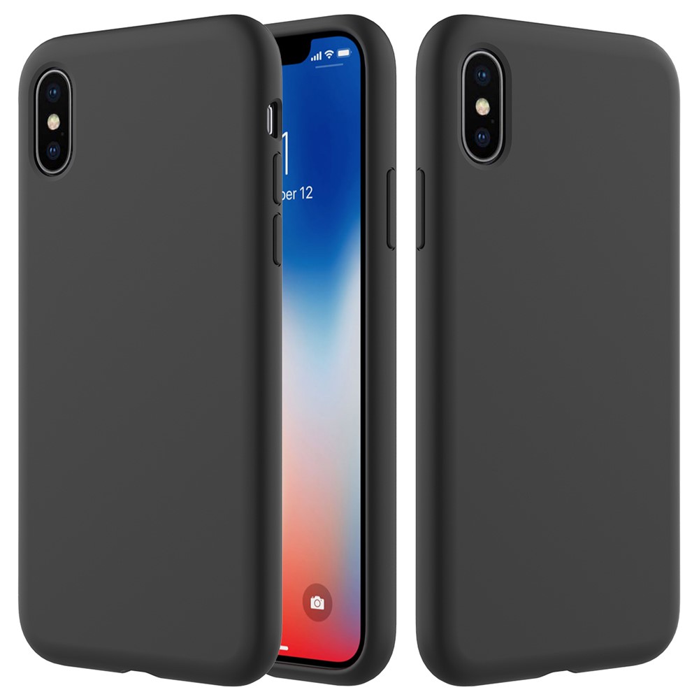 For iPhone XS 5.8 inch Good Protection Anti-scratch Edge Wrapped Liquid Silicone Case Soft Smartphone Cover Shell - Black