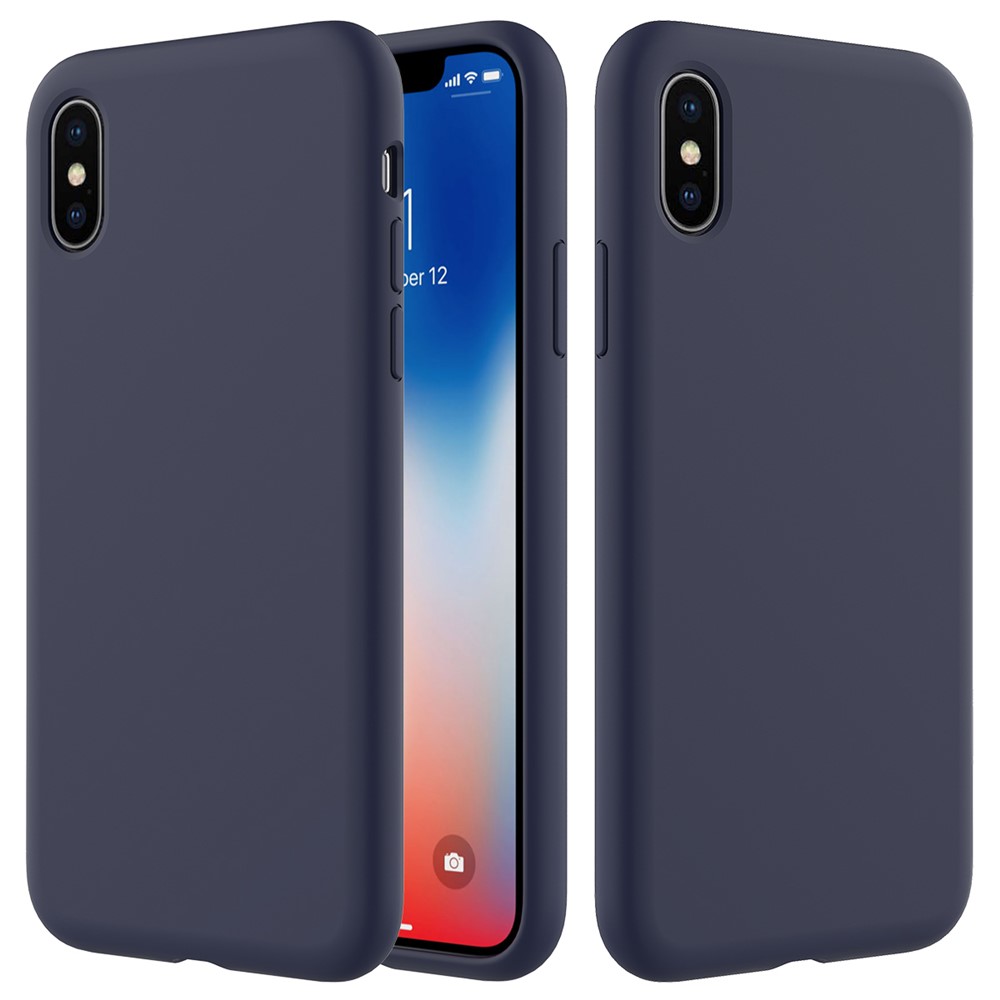 For iPhone XS 5.8 inch Good Protection Anti-scratch Edge Wrapped Liquid Silicone Case Soft Smartphone Cover Shell - Blue