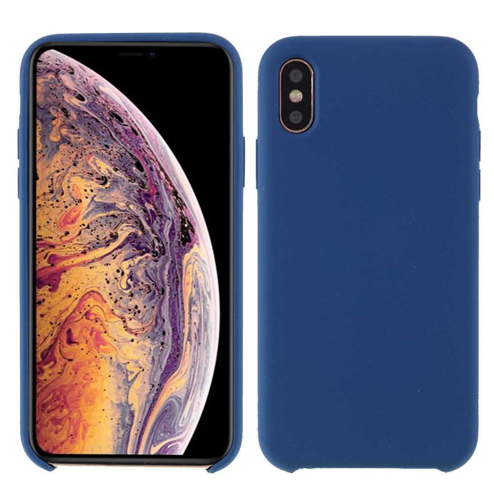 For iPhone XS 5.8 inch Good Protection Anti-scratch Edge Wrapped Liquid Silicone Case Soft Smartphone Cover Shell - Blue