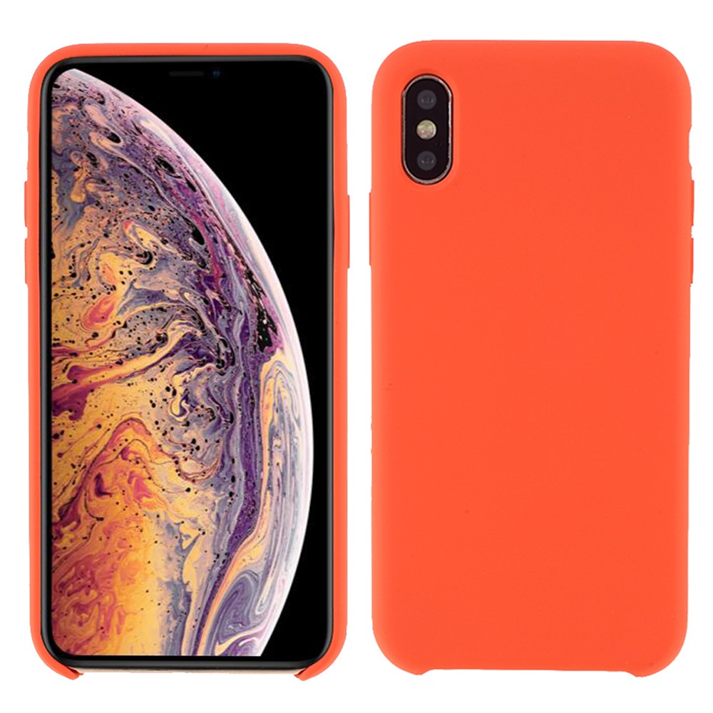 For iPhone XS 5.8 inch Good Protection Anti-scratch Edge Wrapped Liquid Silicone Case Soft Smartphone Cover Shell - Coral