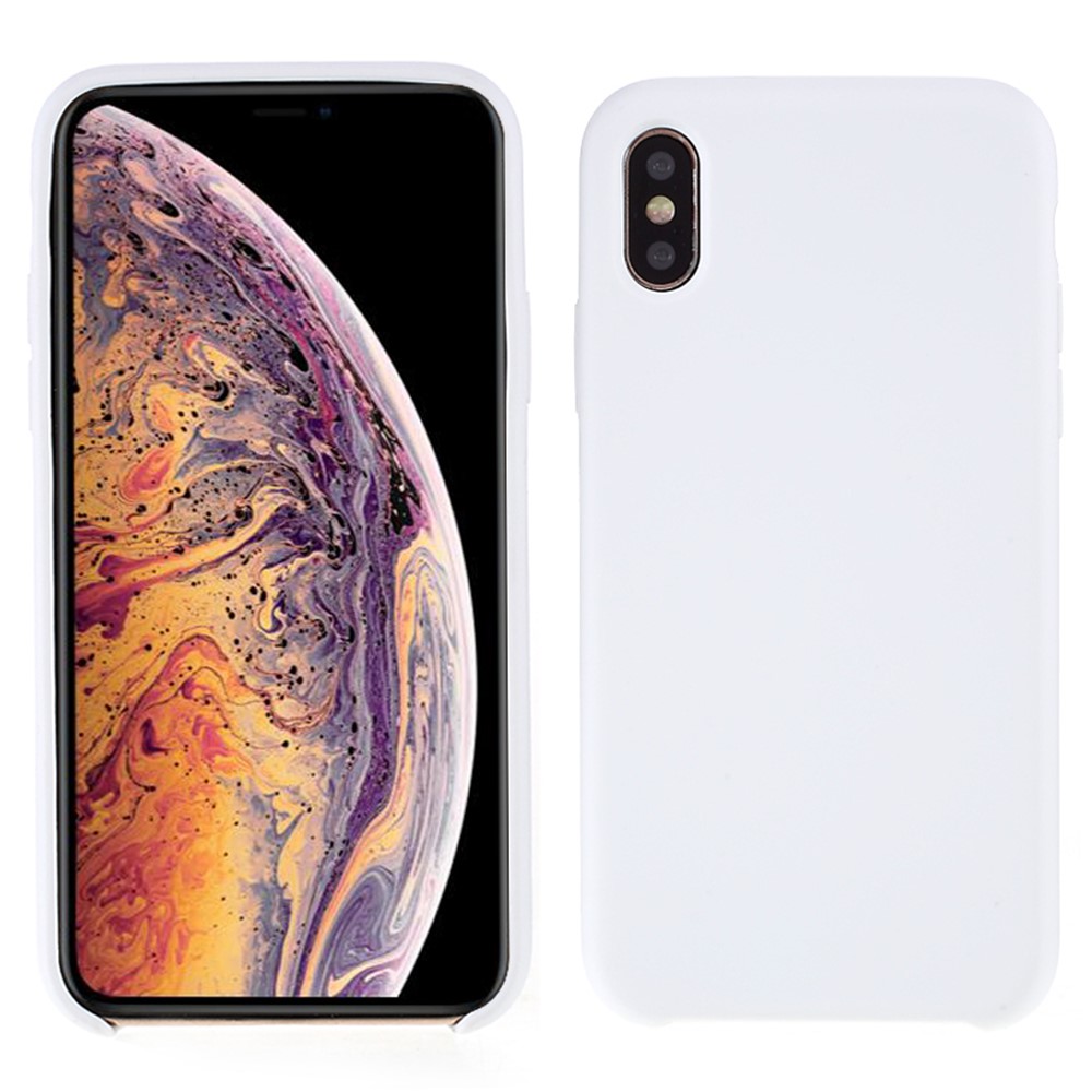 For iPhone XS 5.8 inch Good Protection Anti-scratch Edge Wrapped Liquid Silicone Case Soft Smartphone Cover Shell - White