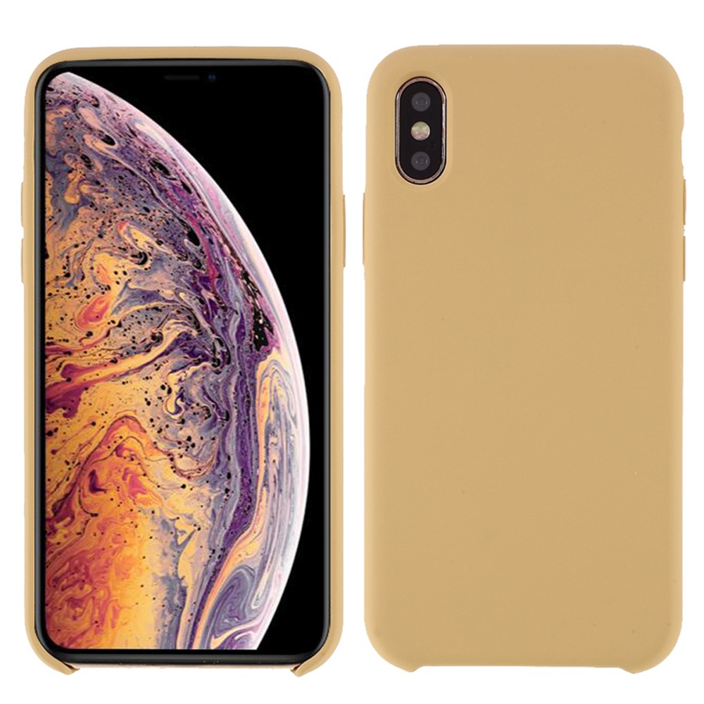 For iPhone XS 5.8 inch Good Protection Anti-scratch Edge Wrapped Liquid Silicone Case Soft Smartphone Cover Shell - Light Brown