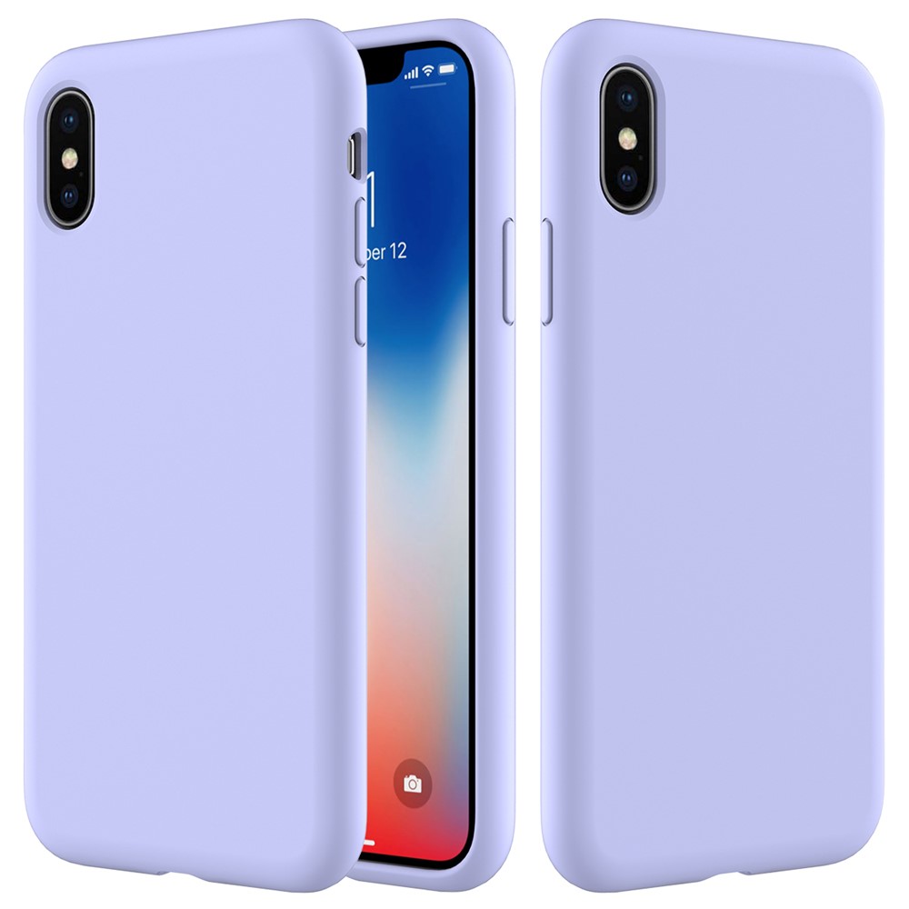 For iPhone XS 5.8 inch Good Protection Anti-scratch Edge Wrapped Liquid Silicone Case Soft Smartphone Cover Shell - Light Purple