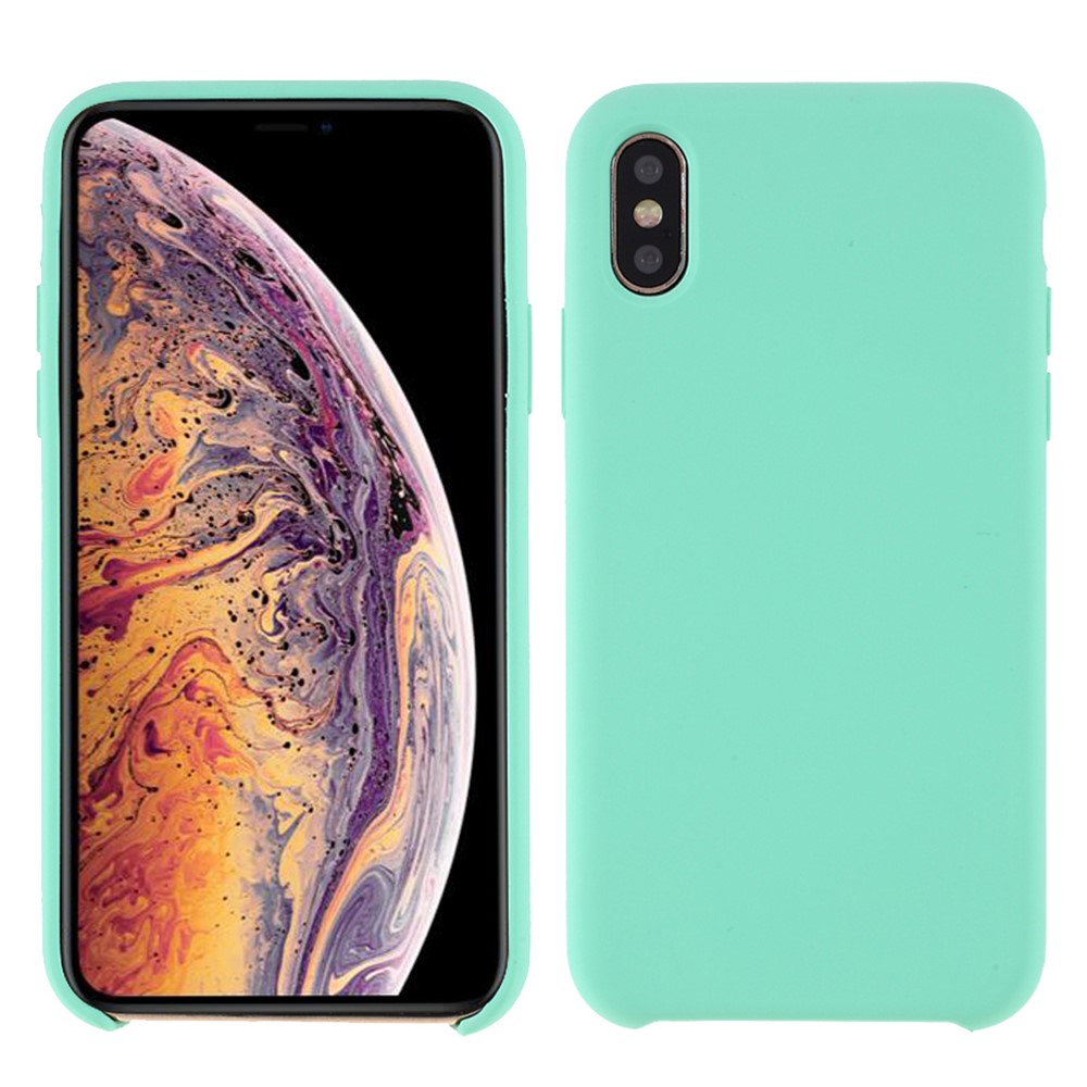 For iPhone XS 5.8 inch Good Protection Anti-scratch Edge Wrapped Liquid Silicone Case Soft Smartphone Cover Shell - Cyan