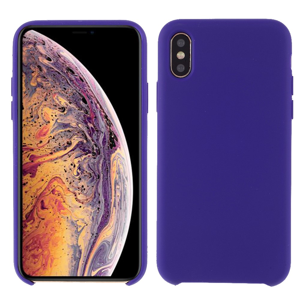 For iPhone XS 5.8 inch Good Protection Anti-scratch Edge Wrapped Liquid Silicone Case Soft Smartphone Cover Shell - Dark Purple