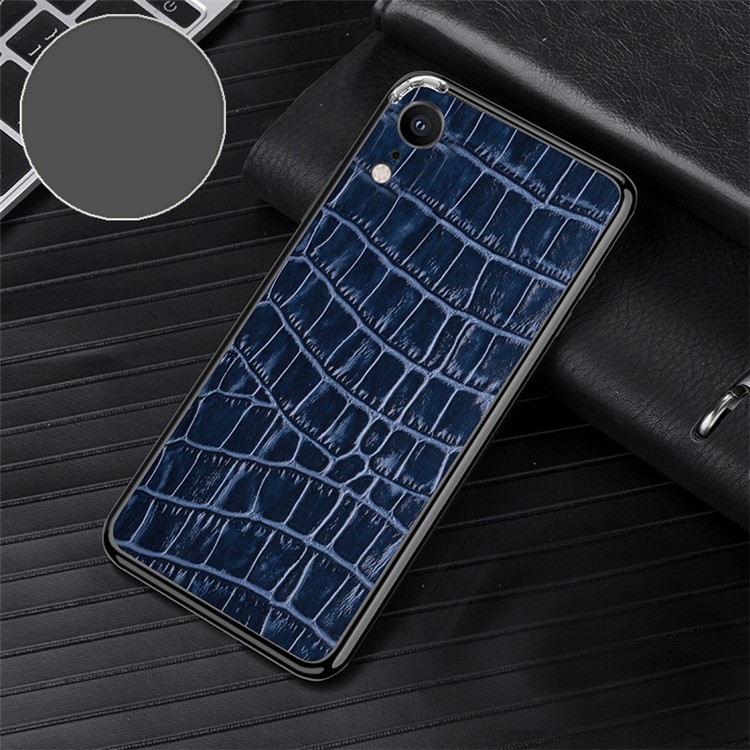 

Crocodile Texture Cowhide Leather Film + Metal Frame Hybrid Mobile Cover Shell for iPhone XR 6.1 inch - Blue / Black