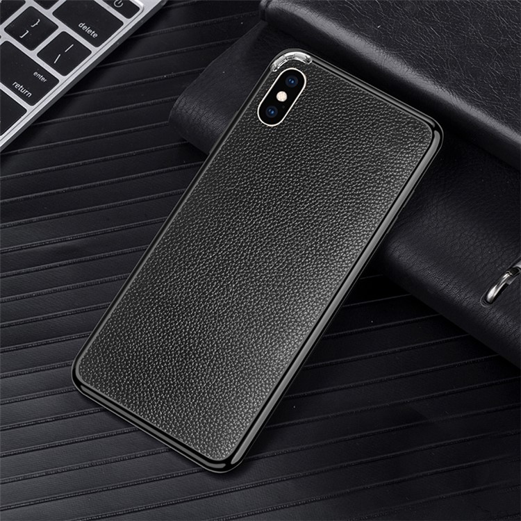 

Для Iphone XS 5.8 Дюймов Личи Коровья Кожа Обратно Фильм + Металлический Каркас Гибридный Чехол - Полностью Черный