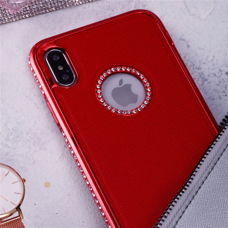 

WK Rhinestone PU Leather Coated Hybrid Phone Casing for iPhone XS / X 5.8 inch - Red, iPhone XS 5.8 inch
