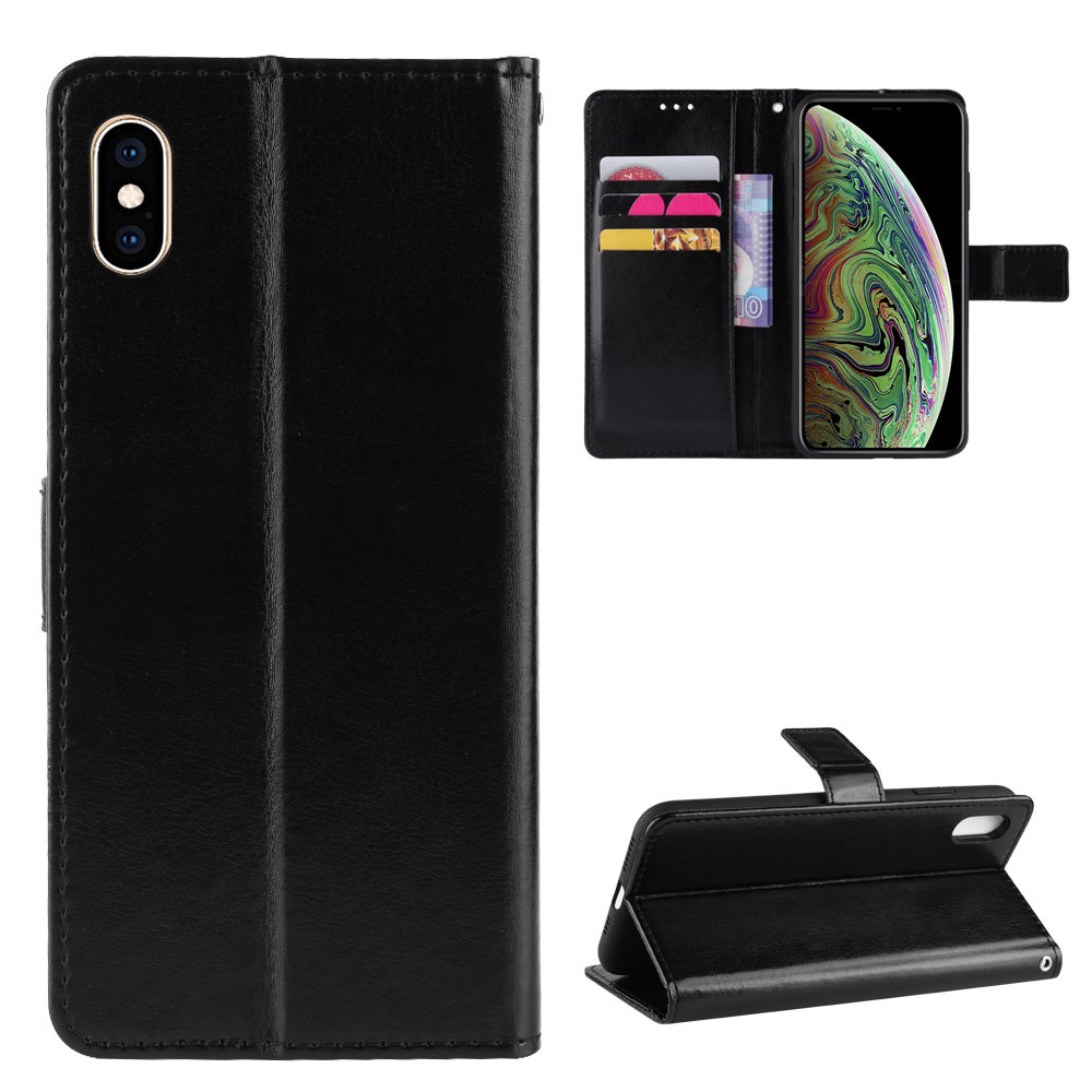 Crazy Horse Wallet Stand Leather Cover Shell for iPhone XS/X - Black