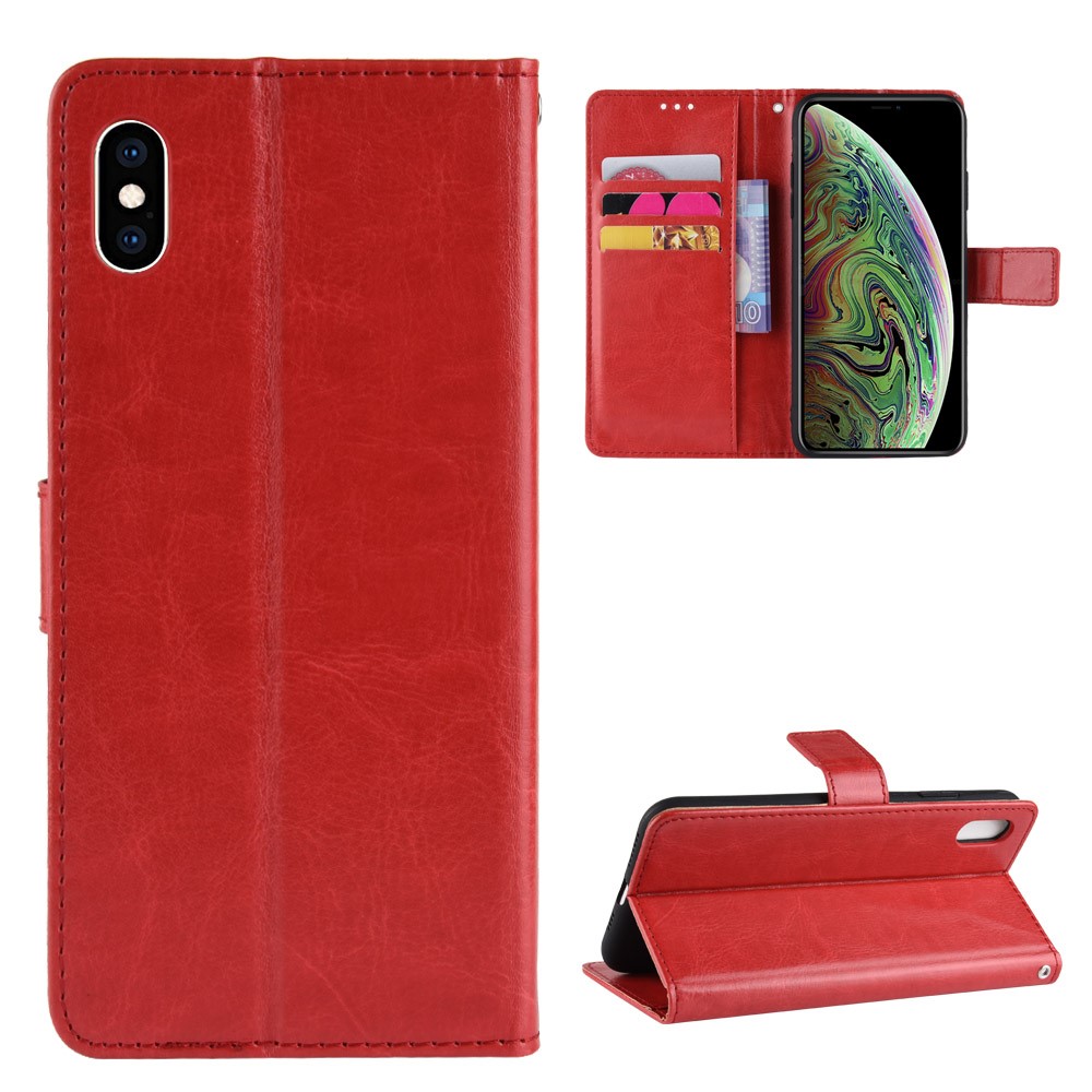 Crazy Horse Wallet Stand Leather Mobile Phone Case for iPhone XS/X - Red
