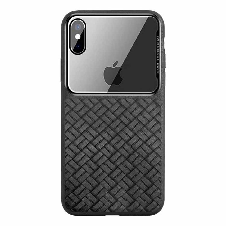 NXE Tempered Glass + Woven Texture TPU Hybrid Cover for iPhone XS Max 6.5 inch - Black-2