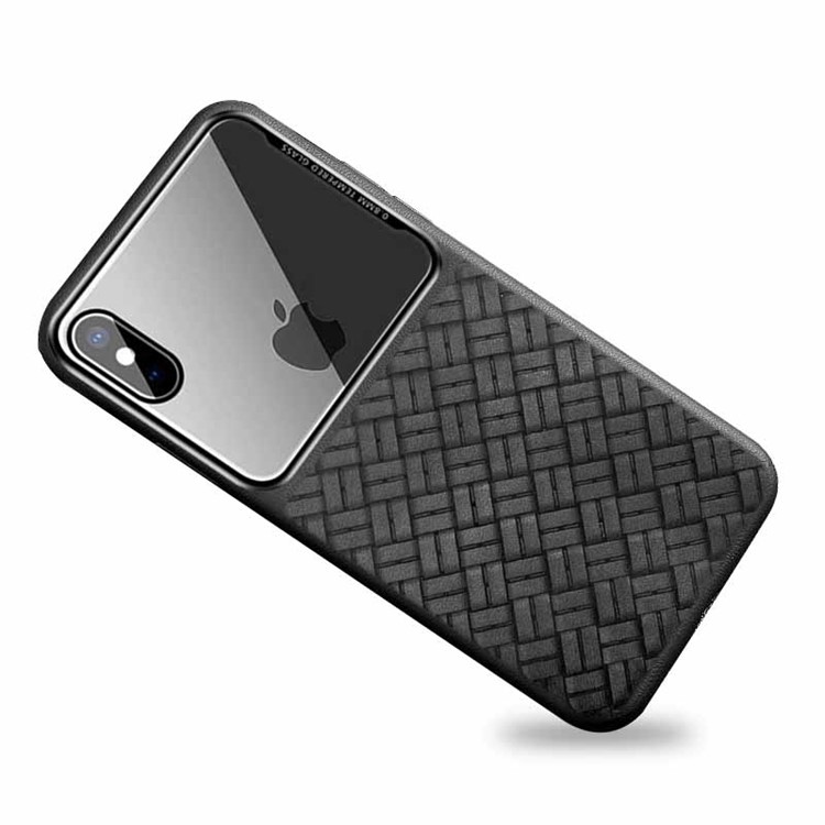 NXE Tempered Glass + Woven Texture TPU Hybrid Cover for iPhone XS Max 6.5 inch - Black-5