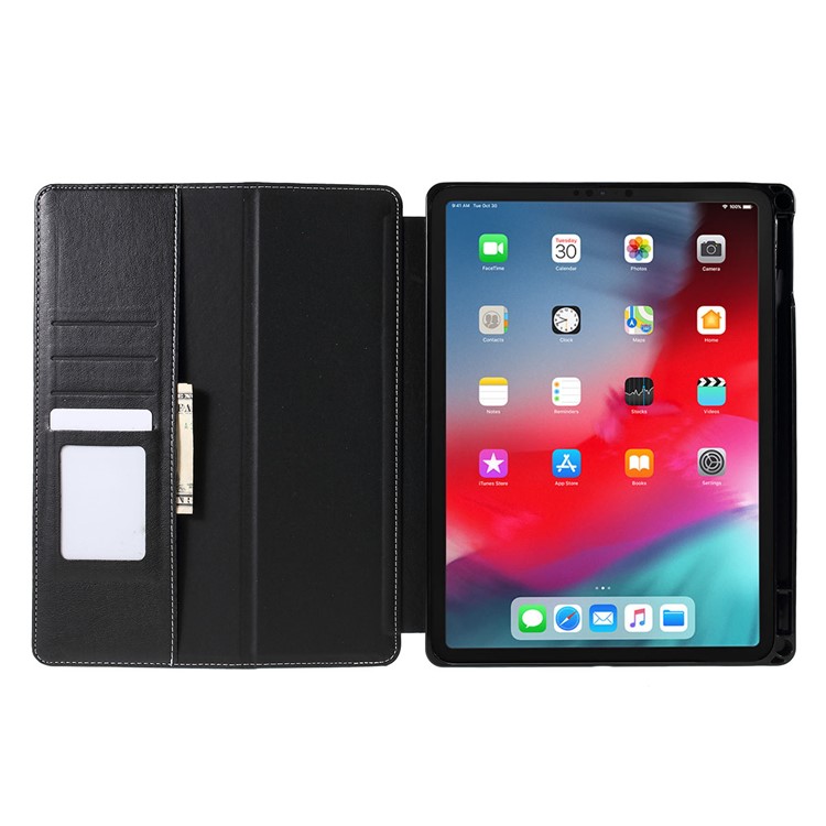 PU Leather Wallet Stand Tablet Case with Pen Slot for iPad Pro 11-inch (2018) - Black-8