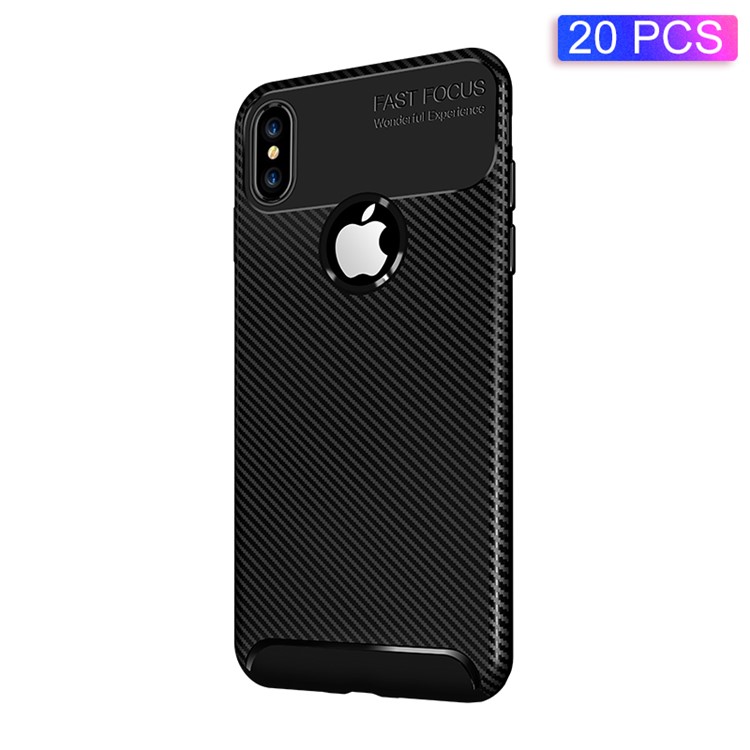 

20PCS/Pack Fiber World Series Carbon Fiber Texture TPU Back Case for iPhone XS Max 6.5 inch - Black