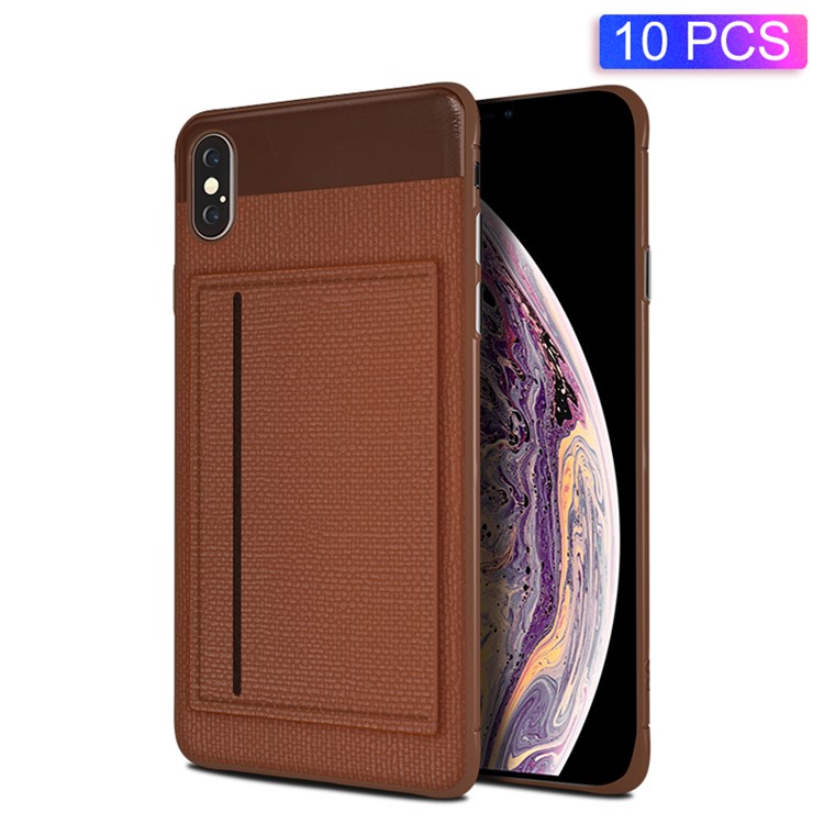 

10Pcs/Set Noble Series Contracted Business Style Card Holder Leather Coated TPU Shell for iPhone XS Max 6.5 inch - Coffee