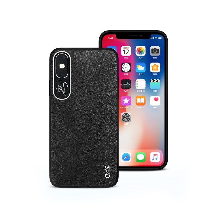 COOYA PU Leather Coated PC TPU Hybrid Back Case for iPhone XS / X 5.8 inch - Black-2