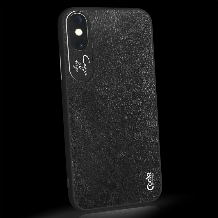 COOYA PU Leather Coated PC TPU Hybrid Back Case for iPhone XS / X 5.8 inch - Black-3