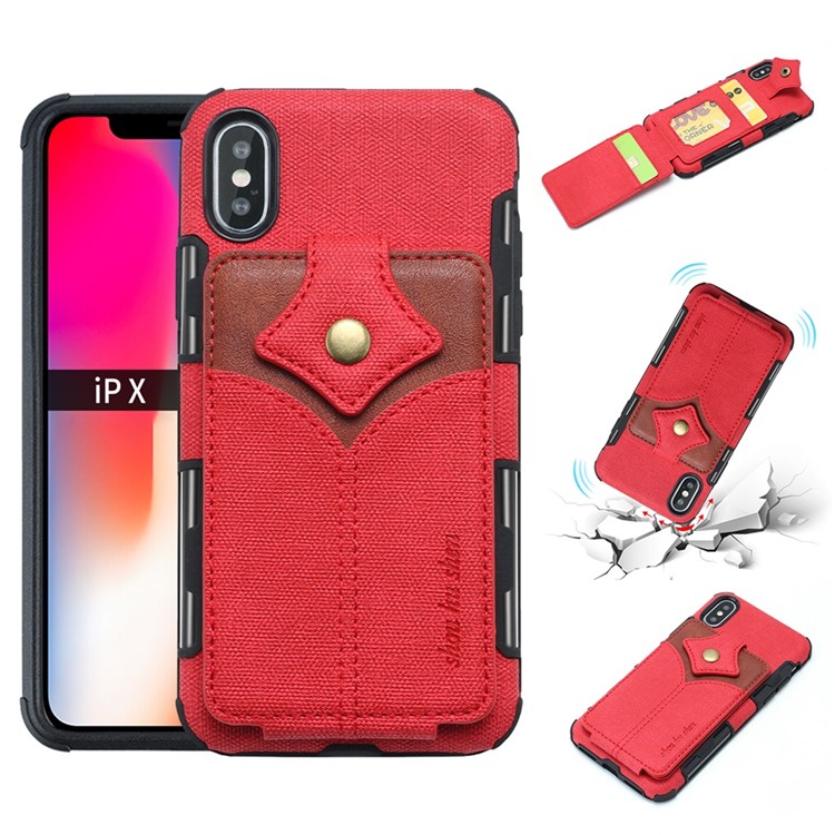 

SHOUHUSHEN Maple Buckle Card Holder Leather Coated PC Hard Case for iPhone XS 5.8 inch - Red, iPhone XS 5.8 inch